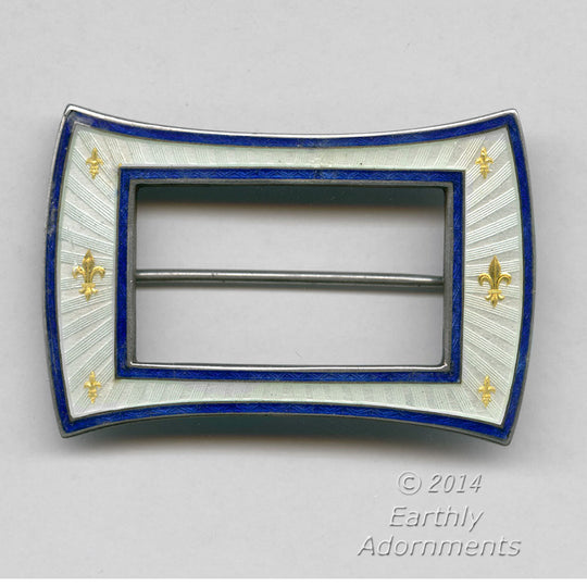 Antique English Edwardian sterling silver and guilloche enamel brooch. Hallmarked. j-pnvs885