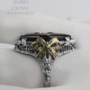1920s Art Deco 14K White Gold Filigree Ring With Onyx, Diamond, & Applied Yellow Gold Accent. Hallmarked.