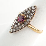 Antique Georgian rose gold Burmese ruby and diamond navette ring