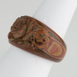 Vintage 1970s Japanese Mokume hand carved lacquered wood ring. Size 6 1/4