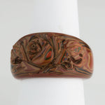 Vintage 1970s Japanese Mokume hand carved lacquered wood ring. Size 6 1/4