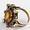 Stunning bold Victorian ring. Citrine, diamonds and white opals set in rose gold and silver. Size 5 3/4