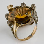 Stunning bold Victorian ring. Citrine, diamonds and white opals set in rose gold and silver. Size 5 3/4