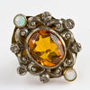 Stunning bold Victorian ring. Citrine, diamonds and white opals set in rose gold and silver. Size 5 3/4