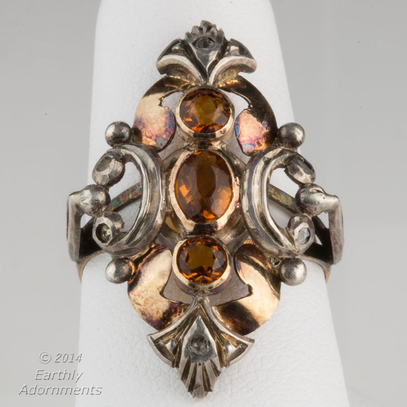 Victorian Georgian Madiera Topaz and Diamond Portuguese Gold Ring
