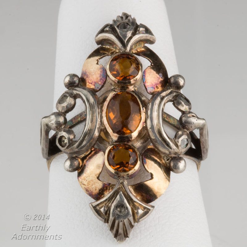 19th century tri color gold and citrine English ladies ring.