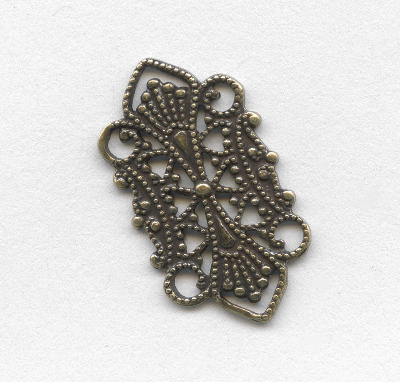 Oxidized brass stamped filigree connector 10x20mm. Pkg of 4.