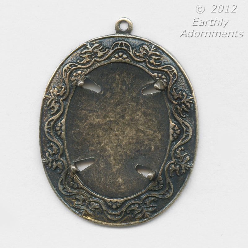 Ornamental brass pronged setting for 12x18mm cab. Pkg of 1.