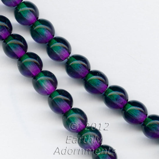Contemporary Czech emerald and violet glass 6mm rounds, strand of 75. b11-gr-1169(e)