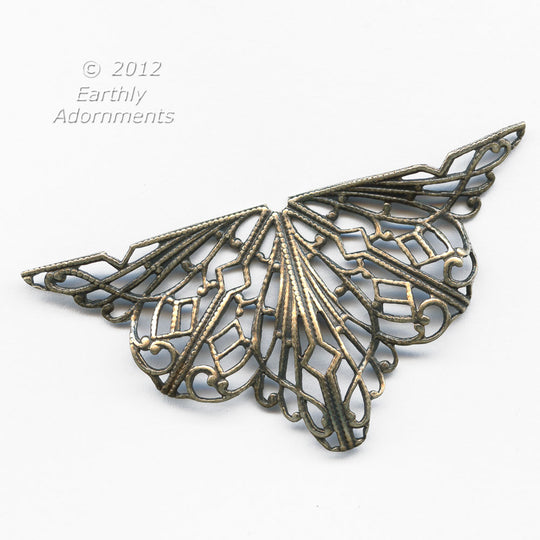 Ornamental oxidized brass stamping pendant. 55x30mm Pkg. of 1. b9-0528(e)