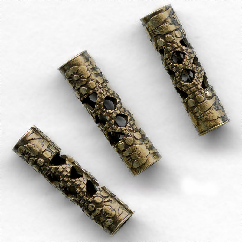 Oxidized brass filigree tube, 14x4mm 2 pcs.