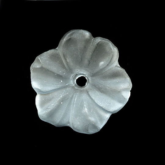 Flower Cabochon with center hole, clear glass, flat back. 21mm, Pkg of 2. b11-cr-0576