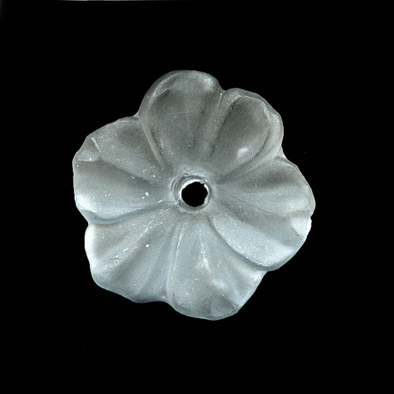 Vintage frosted clear glass pansy with center hole, 21mm, Pkg of 2. 
