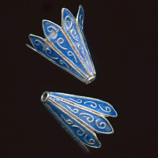 Large fancy enameled silverplate cones,18x14mm Pkg of 2. b9-1063