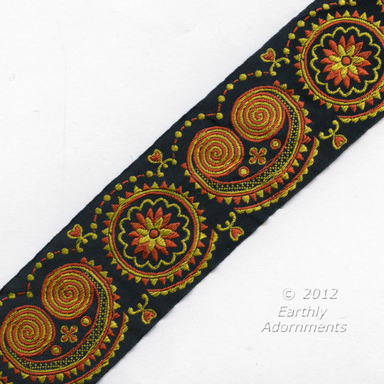 b16-100-French embroidered silk ribbon trim 1950s. 2 inch width. Sold by the yard