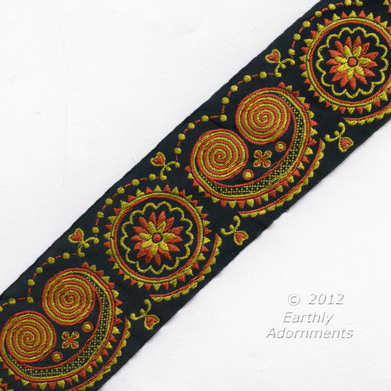 French embroidered silk ribbon trim 1950s. 2 inch width. Sold by the yard