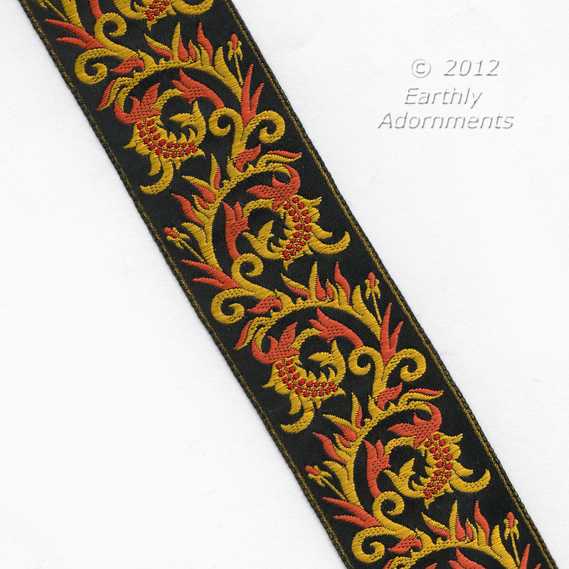 French Embroidered silk ribbon trim 1950s. 2 inch width. Sold by the yard