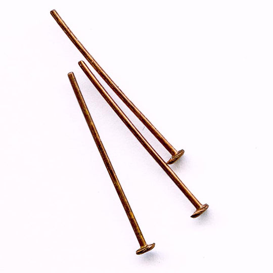 b9-1040-Vintage brass headpins with patina, 1/2mm thick 22mm long 5 gr (approx 45 pins)