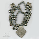 Antique large Islamic Central Asian tribal silver amulet and talisman chain necklace.