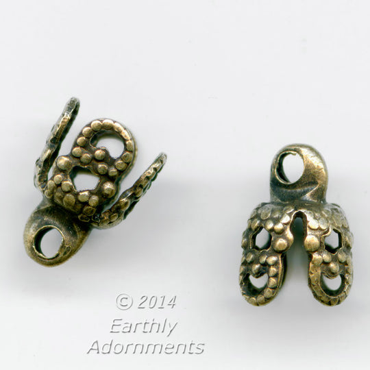 Oxidized brass filigree up-eye bead cap. 8x6mm. Pkg. of 4. B9-2295(e)