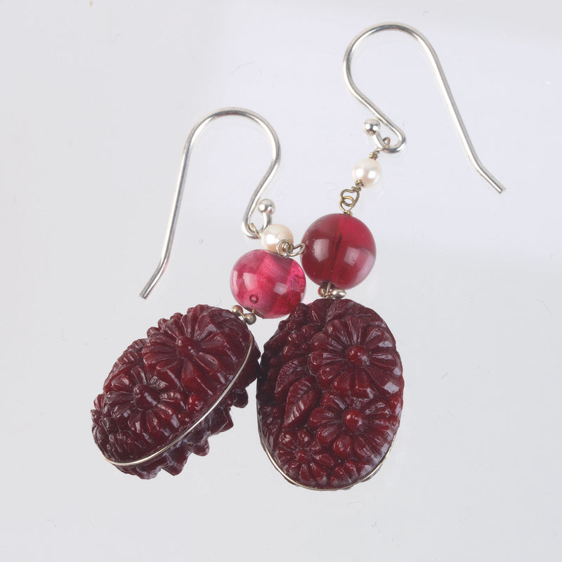 Vintage Bohemian pressed glass flower earrings