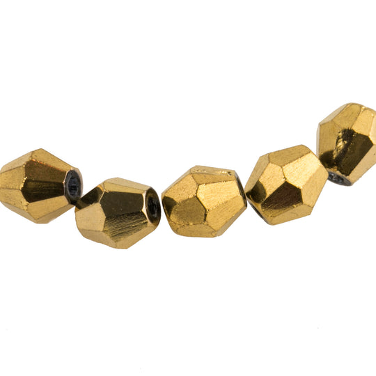 Vintage gold coated faceted black glass bicone, 8x6mm Pkg of 10. b11-yo-0948(e)